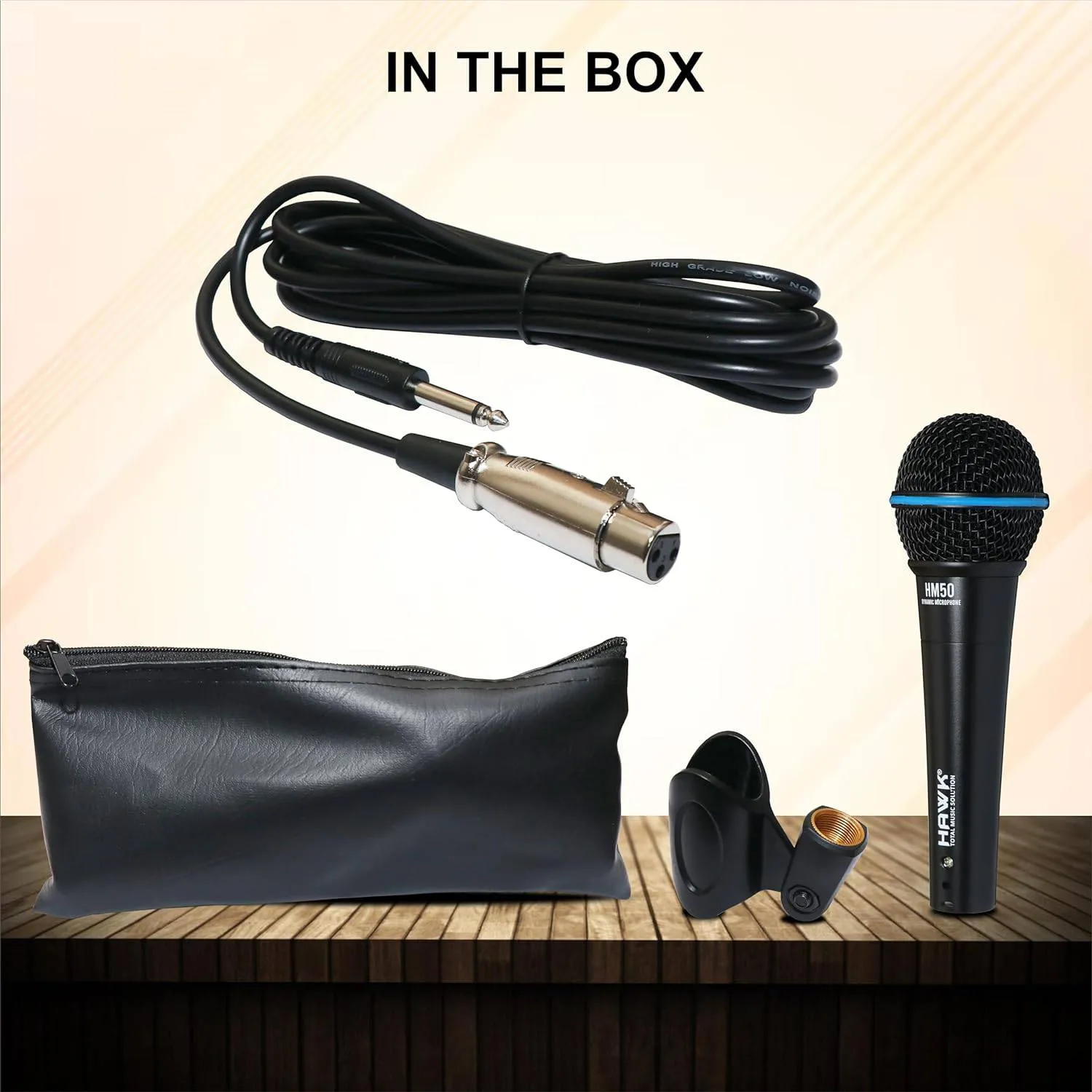 Hawk Proaudio HM 50 Handheld Dynamic Cardioid Wired Mic for Live, Recording, Speech, Karaoke with 6 Meter mic Cable, mic Holder and Pouch
