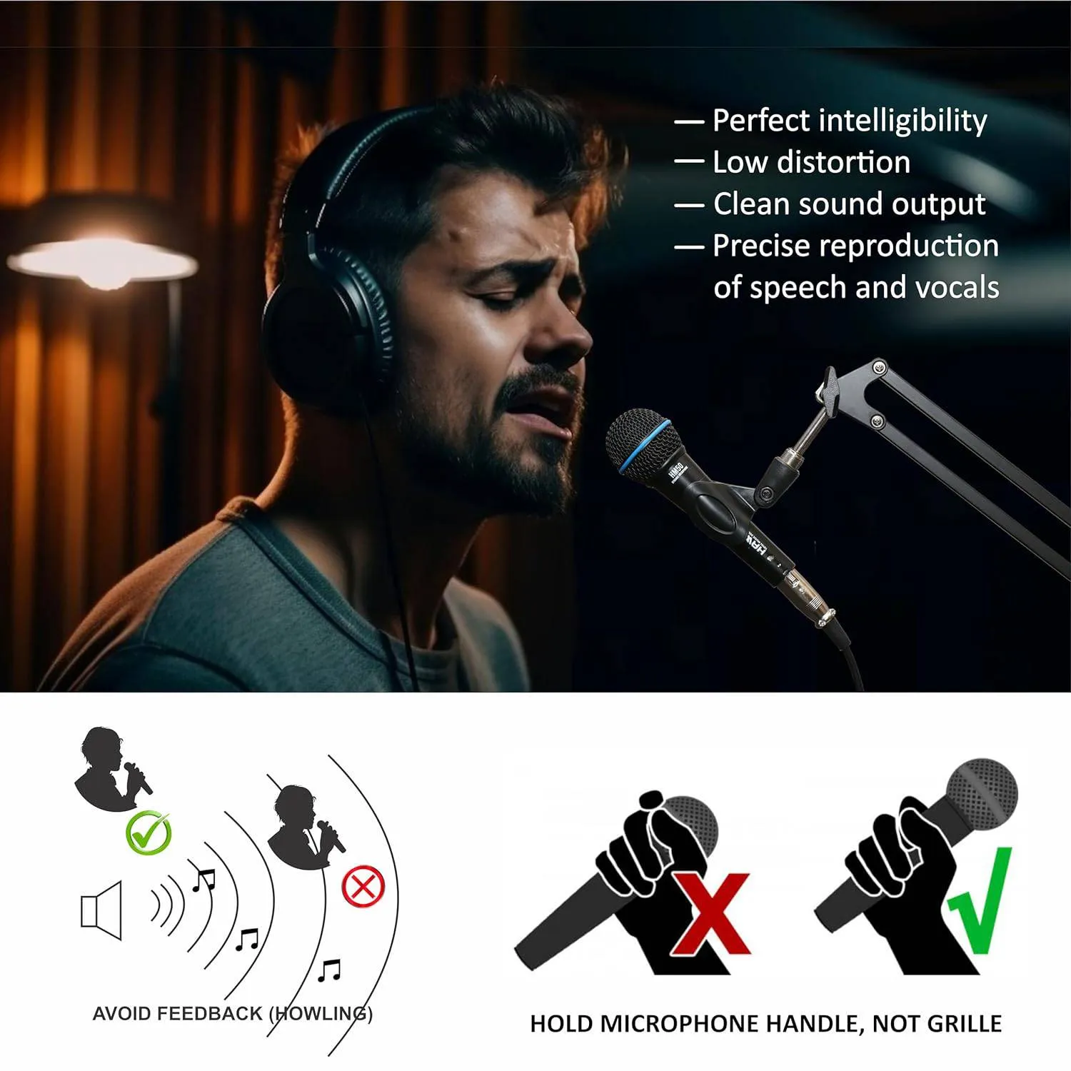 Hawk Proaudio HM 50 Handheld Dynamic Cardioid Wired Mic for Live, Recording, Speech, Karaoke with 6 Meter mic Cable, mic Holder and Pouch