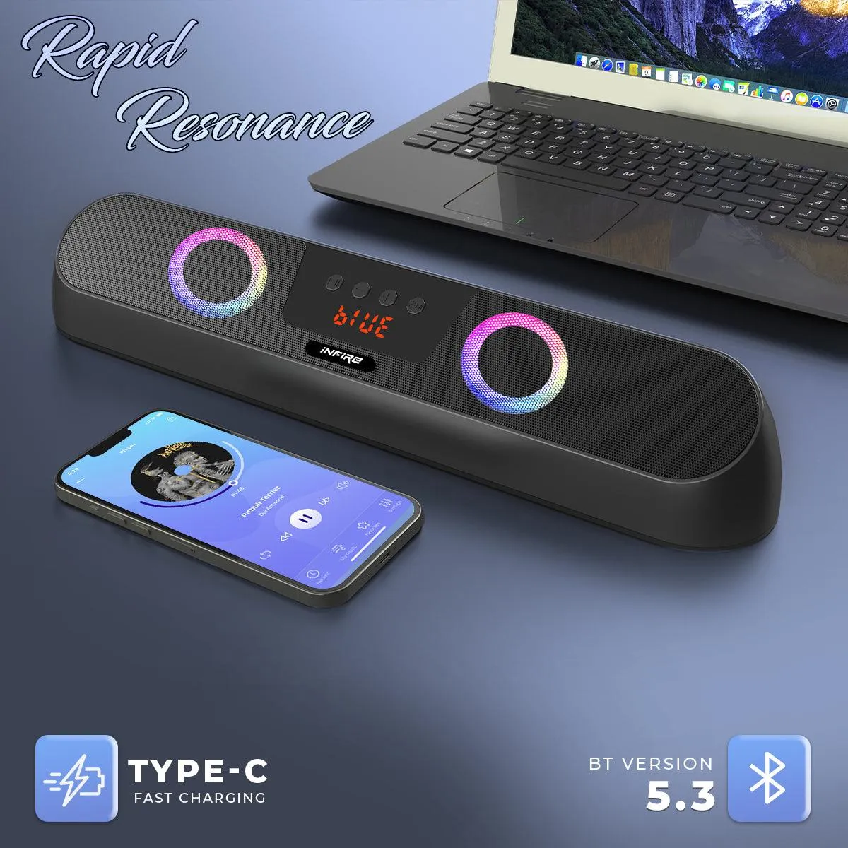 iNFiRe FireBar 16 upto 6 Hours PlayTime, Surrounding Sound With RGB Gaming Lights 16 W RGB Soundbar