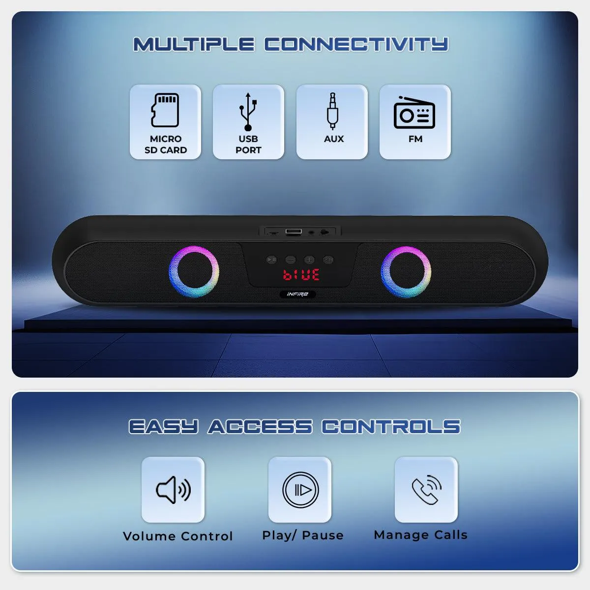 iNFiRe FireBar 16 upto 6 Hours PlayTime, Surrounding Sound With RGB Gaming Lights 16 W RGB Soundbar