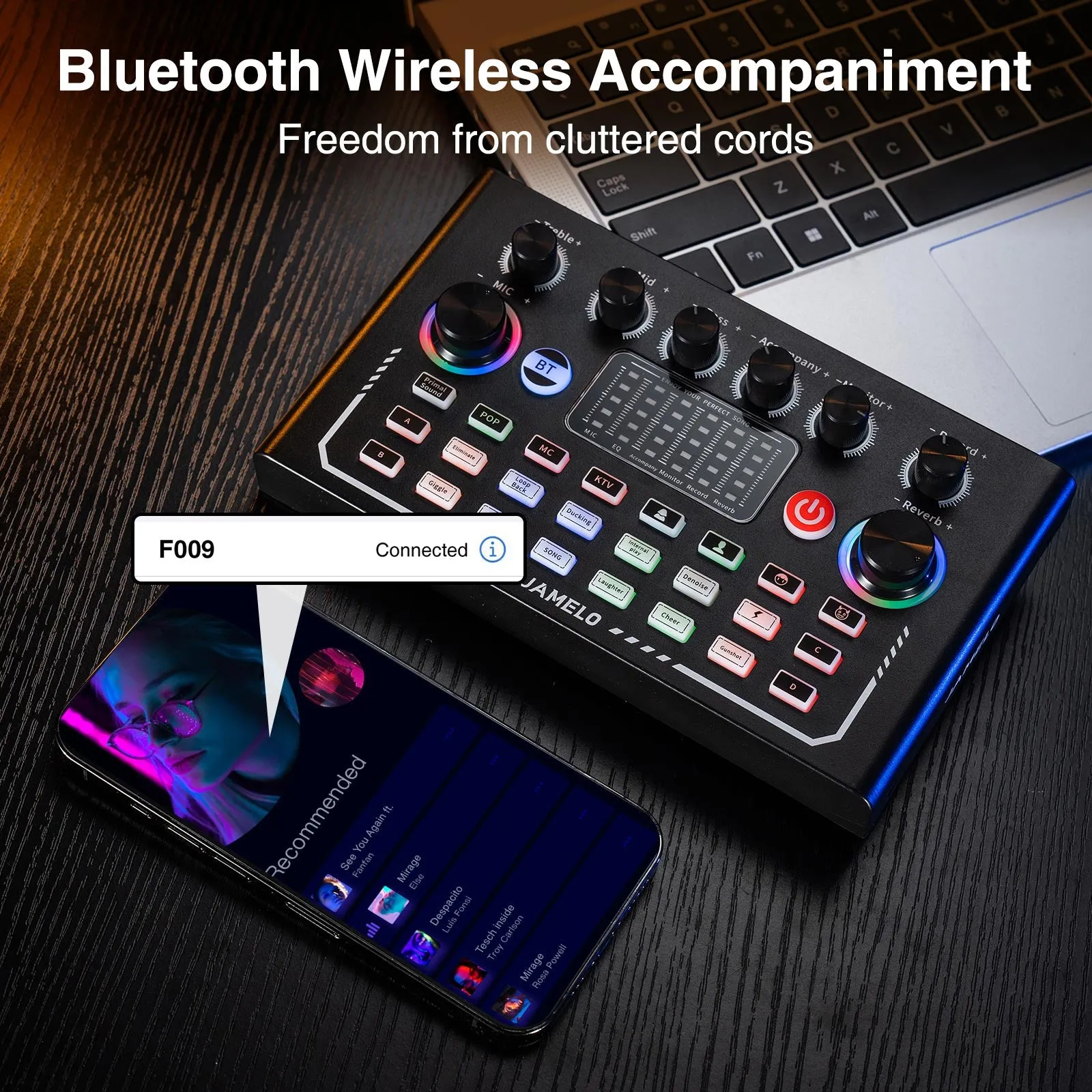 JAMELO Podcast Equipment Bundle F009 Audio Mixer Sound Card MC-88 Studio Equipment Kit