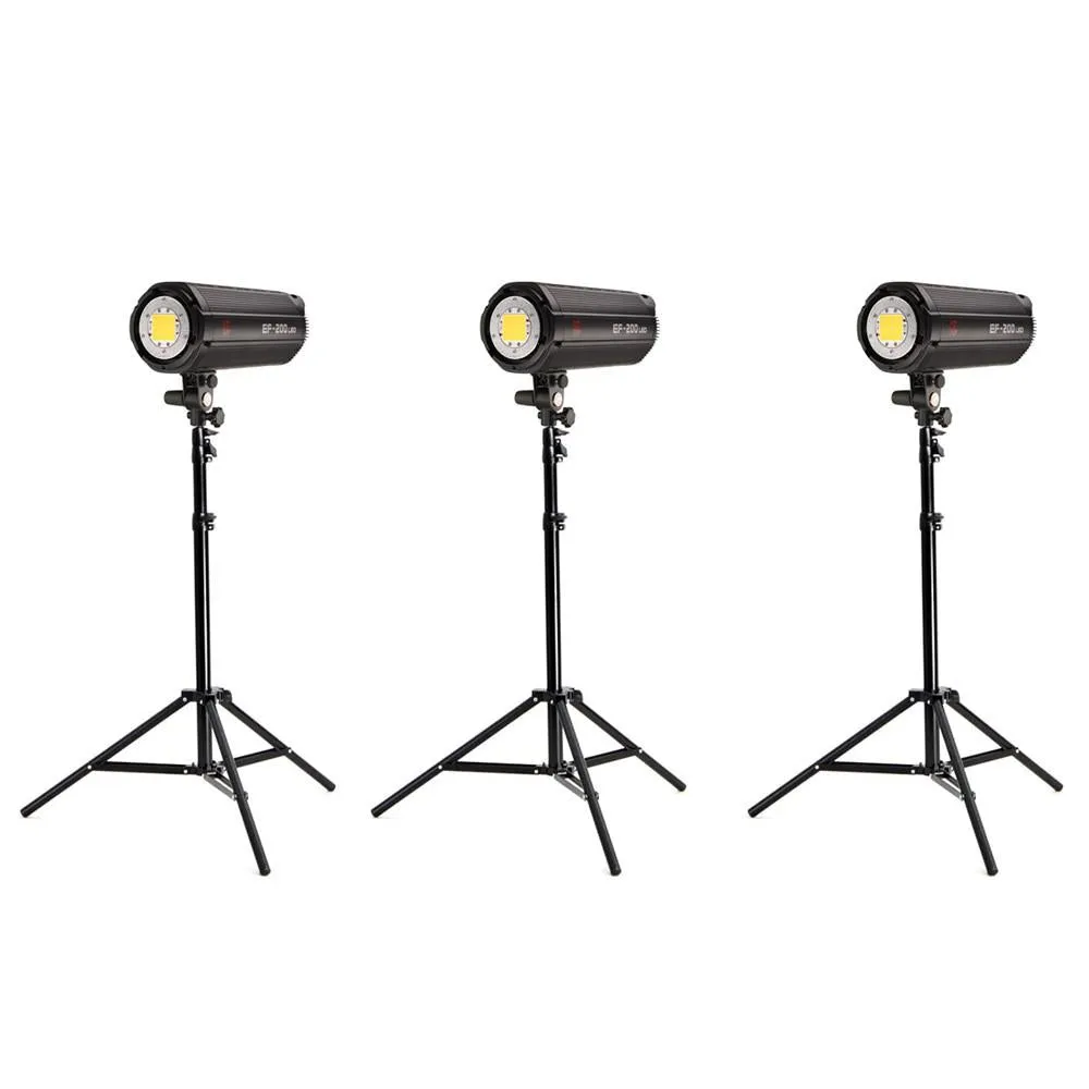 Jinbei 3x EF200 V (600W) Continuous LED Photo & Video Lighting Kit
