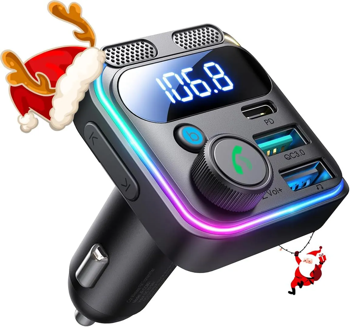 JOYROOM Bluetooth 5.3 FM Transmitter Car Adapter, [Stronger Dual Mics & Hifi Deep Bass Sound], 48W PD&QC3.0 USB C Car Charger Cigarette Lighter Adapter, Hands-Free Calling Radio Stereo Receiver