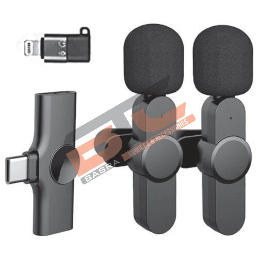 K9 Dual Microphone Mic Plug & Play USB Type C & IOS Connector Wireless Lavalier Microphone
