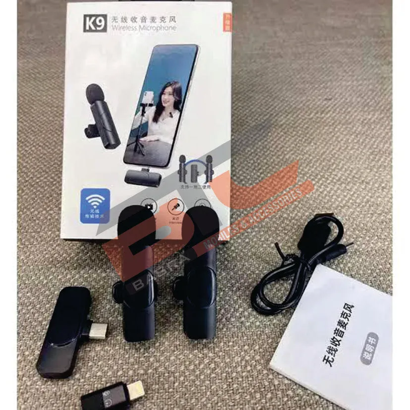 K9 Dual Microphone Mic Plug & Play USB Type C & IOS Connector Wireless Lavalier Microphone