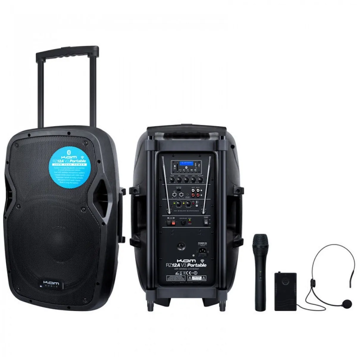 KAM Portable PA System with Two Microphones and Bluetooth (various sizes)
