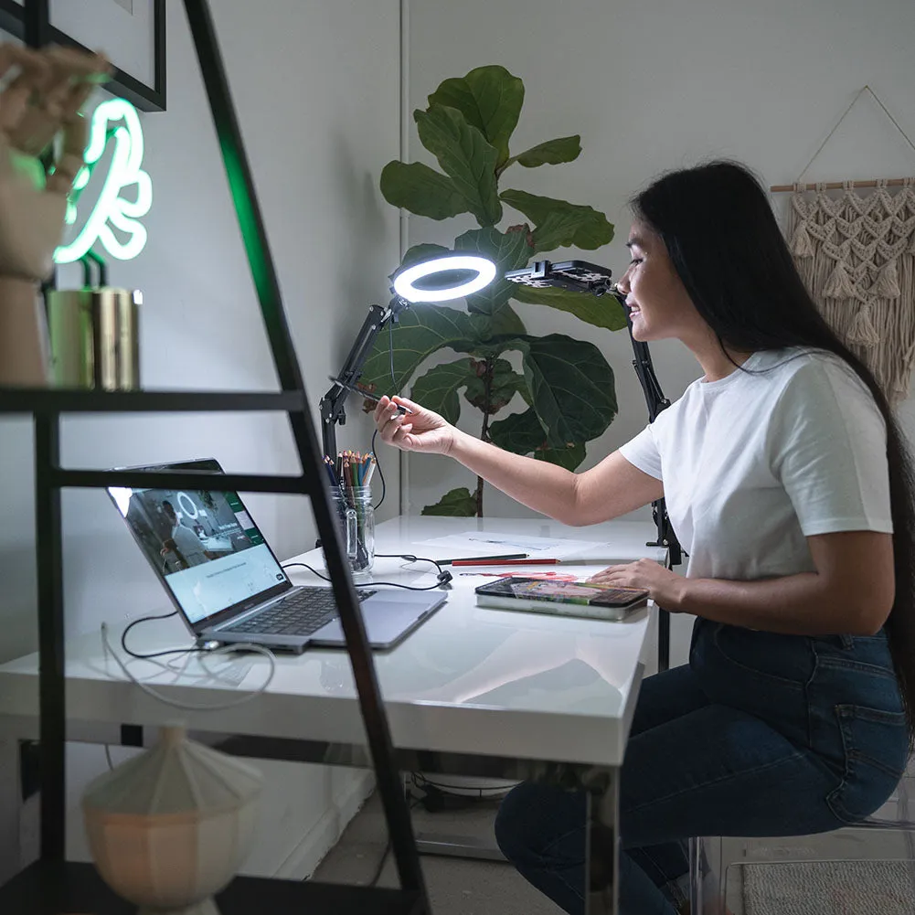 LED 6" Ring Light with Smartphone Holder Tabletop Lighting Kit - 'Inner Artist Plus II'