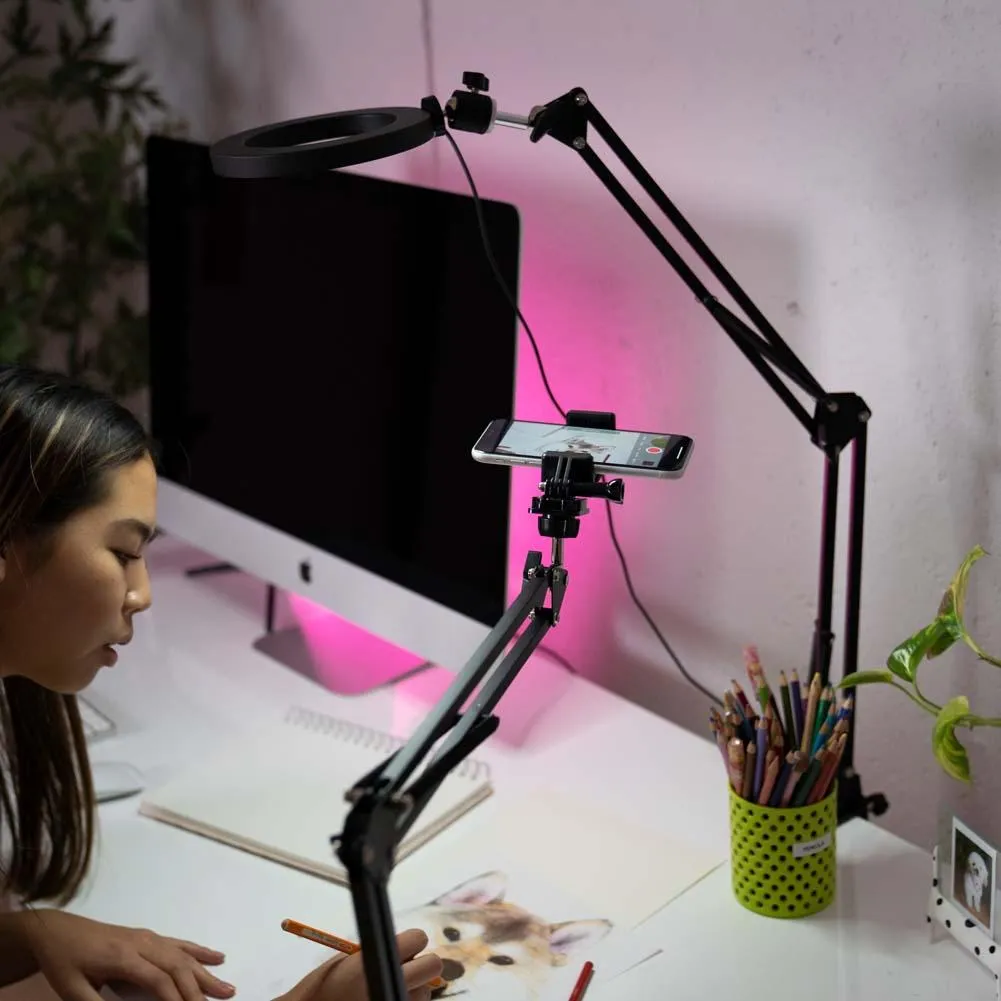 LED 6" Ring Light with Smartphone Holder Tabletop Lighting Kit - 'Inner Artist Plus II'
