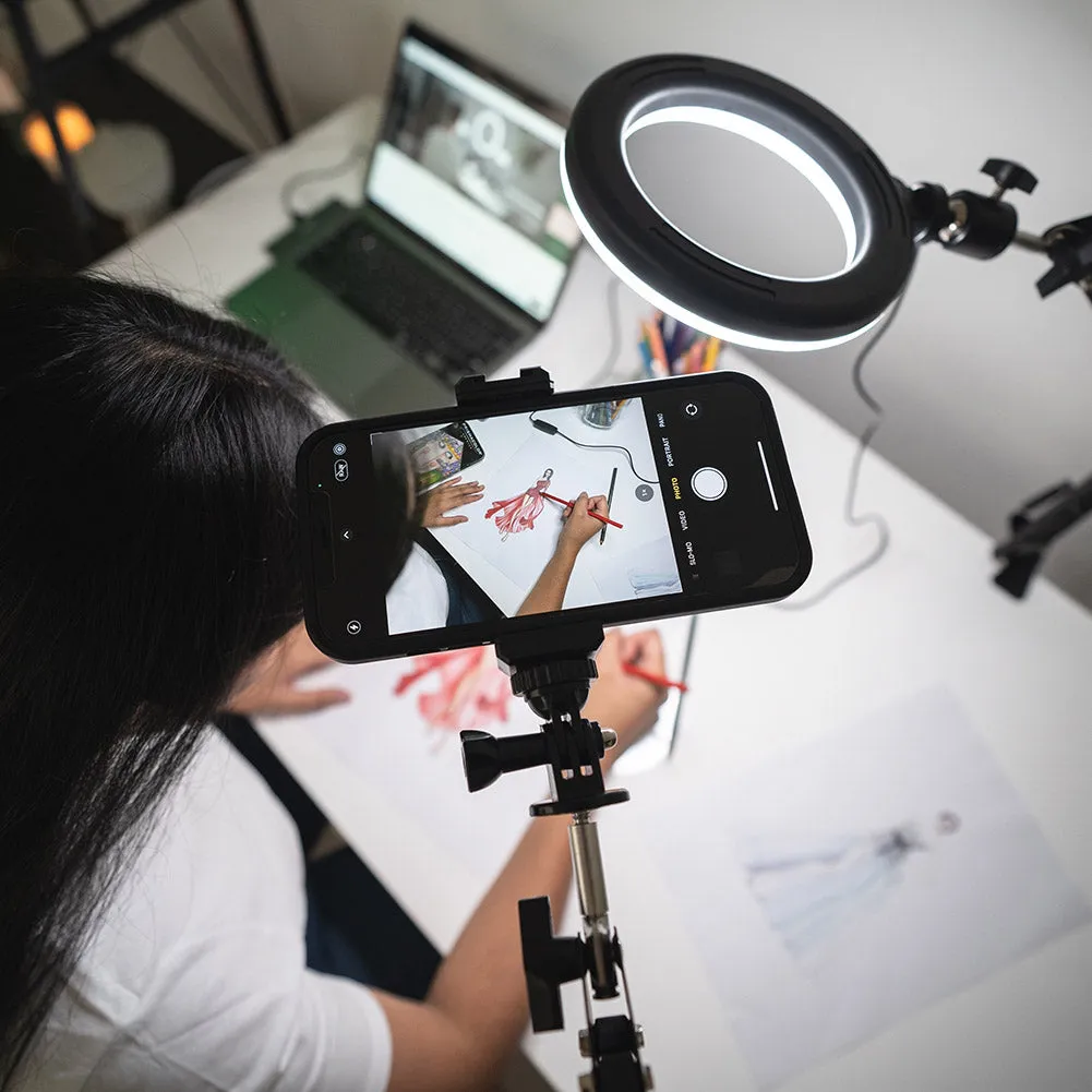 LED 6" Ring Light with Smartphone Holder Tabletop Lighting Kit - 'Inner Artist Plus II'