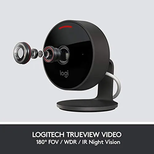 Logitech Circle View Weatherproof Wired Home Security Camera with Logitech TrueView Video, 180° Wide Angle, 1080p HD, Night Vision, 2-Way Audio, Tilt for Privacy, Encrypted, Apple HomeKit Secure Video