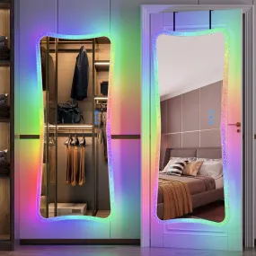 Lvifur RGB LED Full Length Mirror 48”x20”, Wall Mounted Hanging Mirror 7 Dynamic & 7 Static Modes Dimmable, Full Body Lighted Mirror for Bedroom, Cloak Room