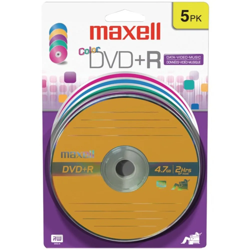 Maxell 639031 4.7GB 120-Minute DVD Rs (5 pk, Color, Carded)