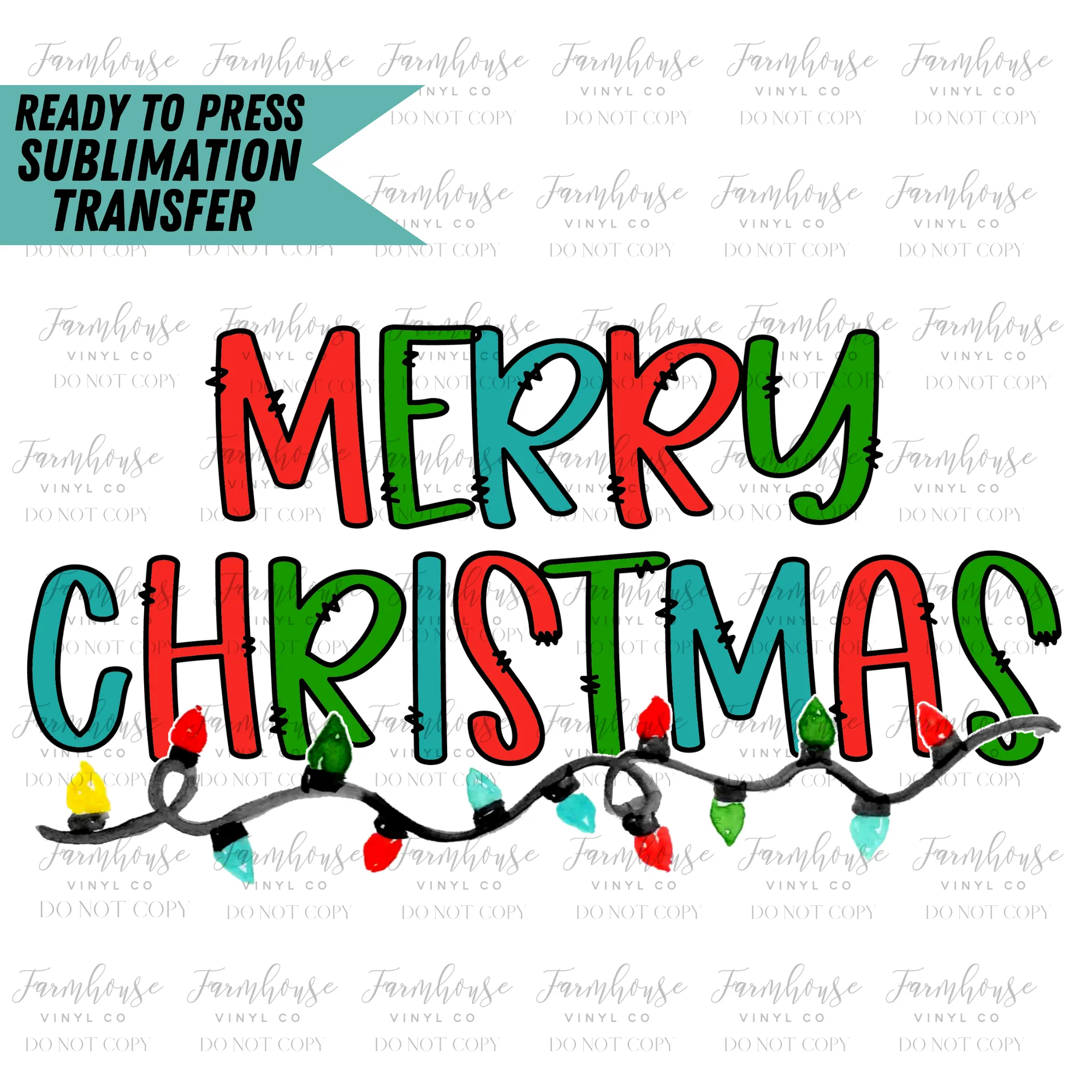 Merry Christmas Lights Ready To Press Sublimation Transfer