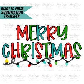 Merry Christmas Lights Ready To Press Sublimation Transfer