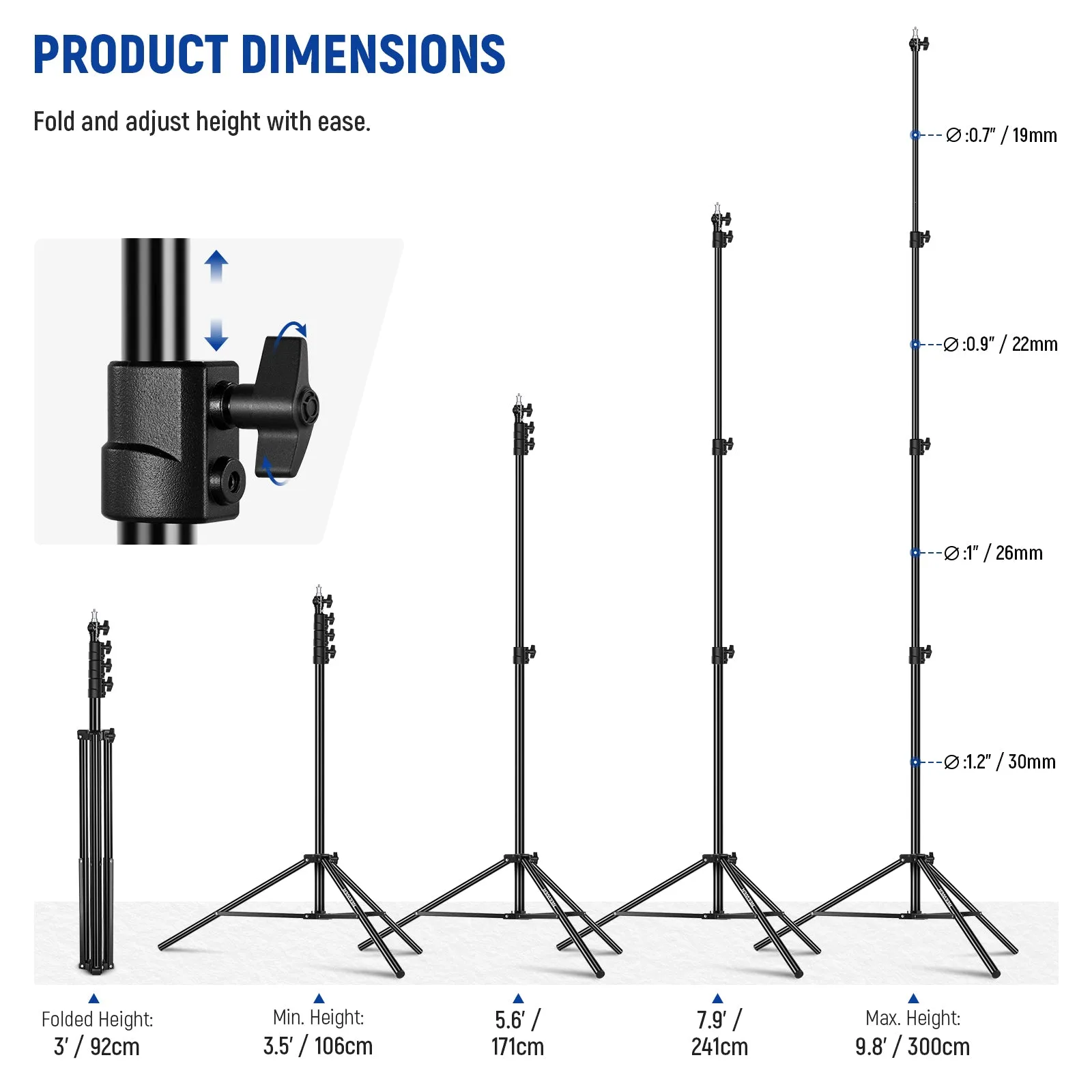 NEEWER 9.8ft/3m Heavy Duty Metal Air Cushioned Light Stand