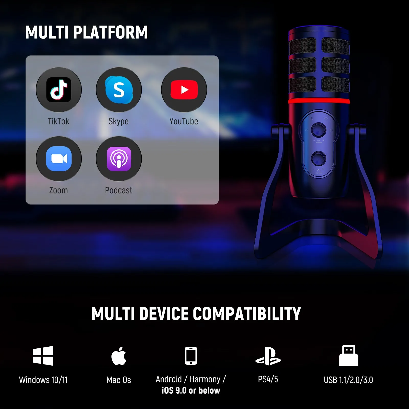 NEEWER CM27 4 Pickup Patterns USB Gaming Microphone
