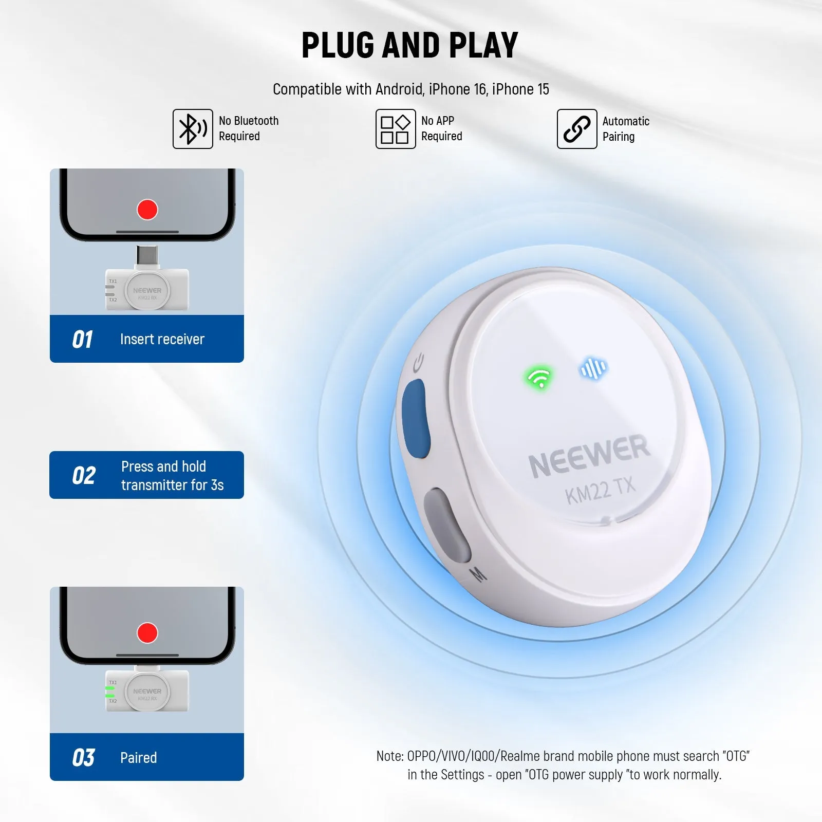 NEEWER KM22 Wireless Button Lavalier Microphone for USB C