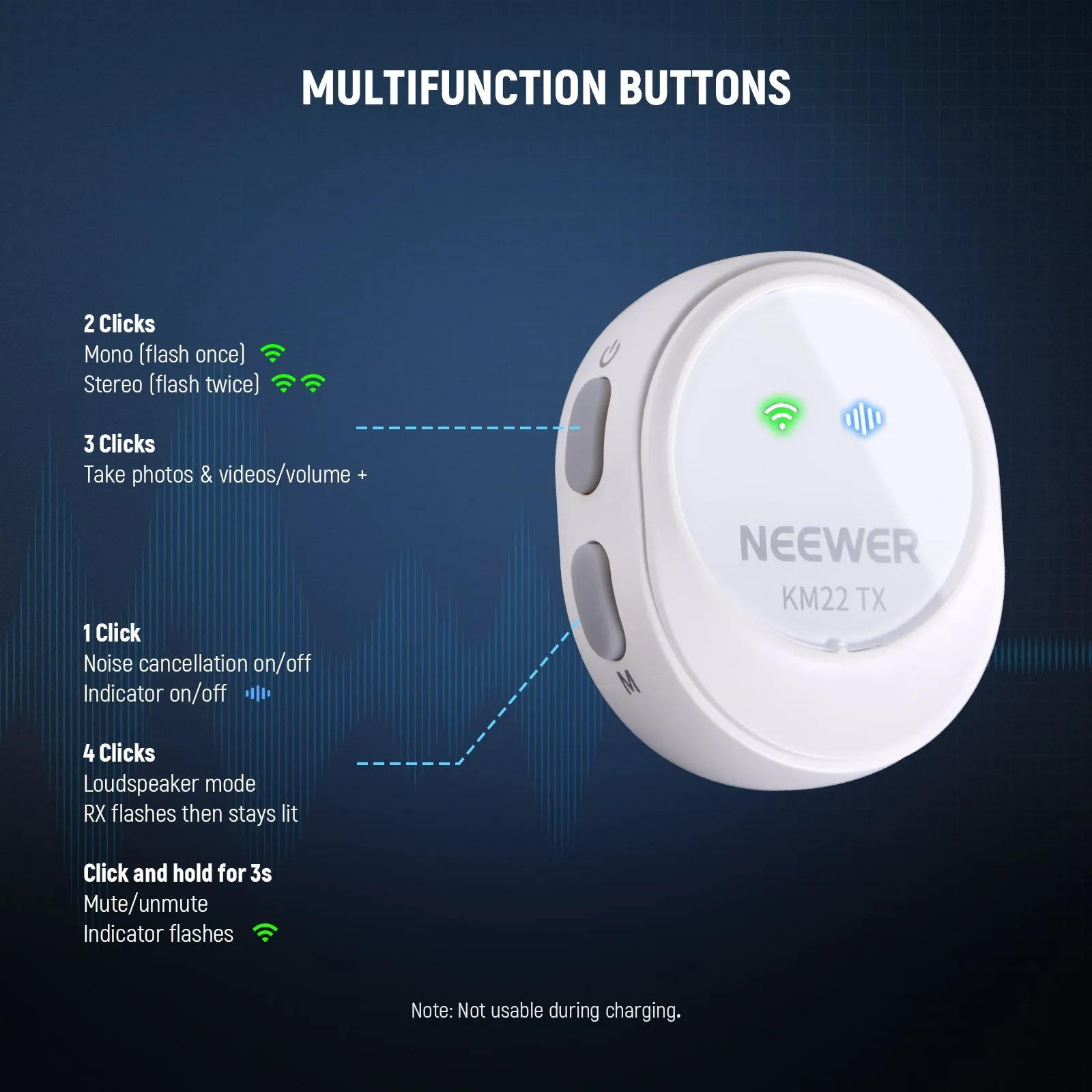 NEEWER KM22 Wireless Button Lavalier Microphone for USB C