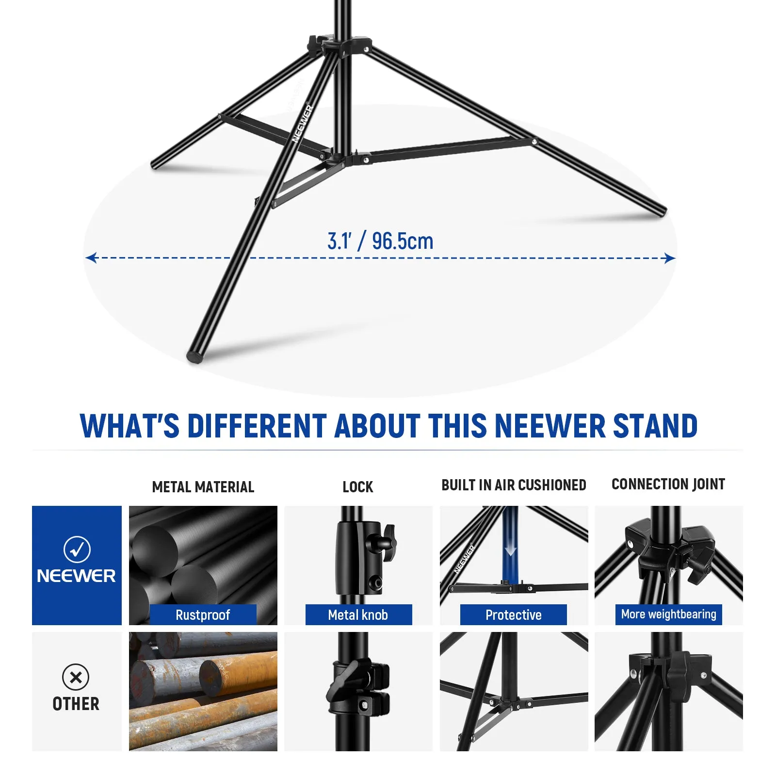 NEEWER ST-260AC 8.5ft/2.6m Air Cushioned Light Stand