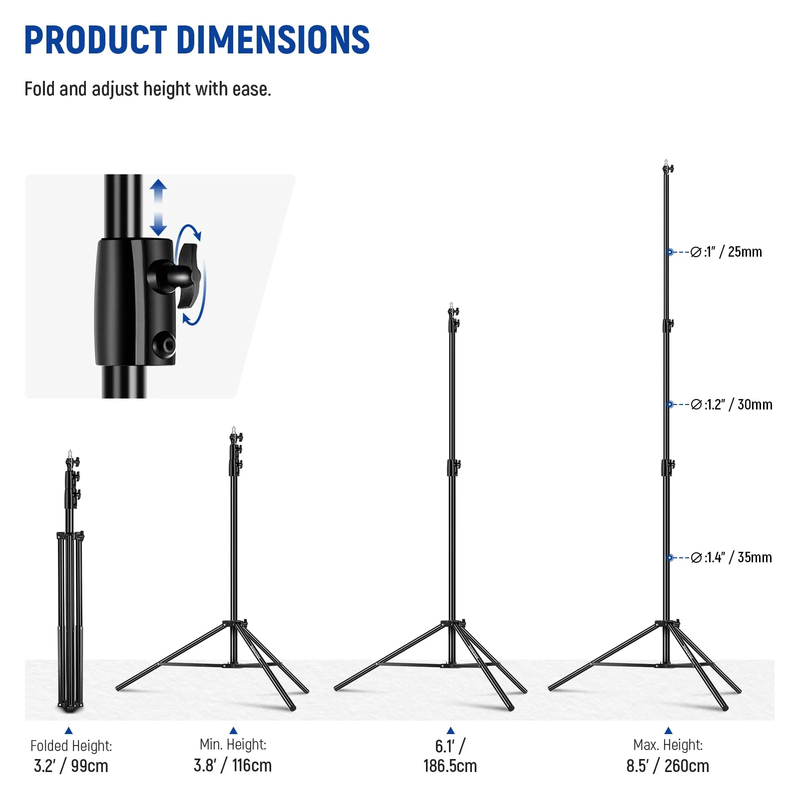 NEEWER ST-260AC 8.5ft/2.6m Air Cushioned Light Stand