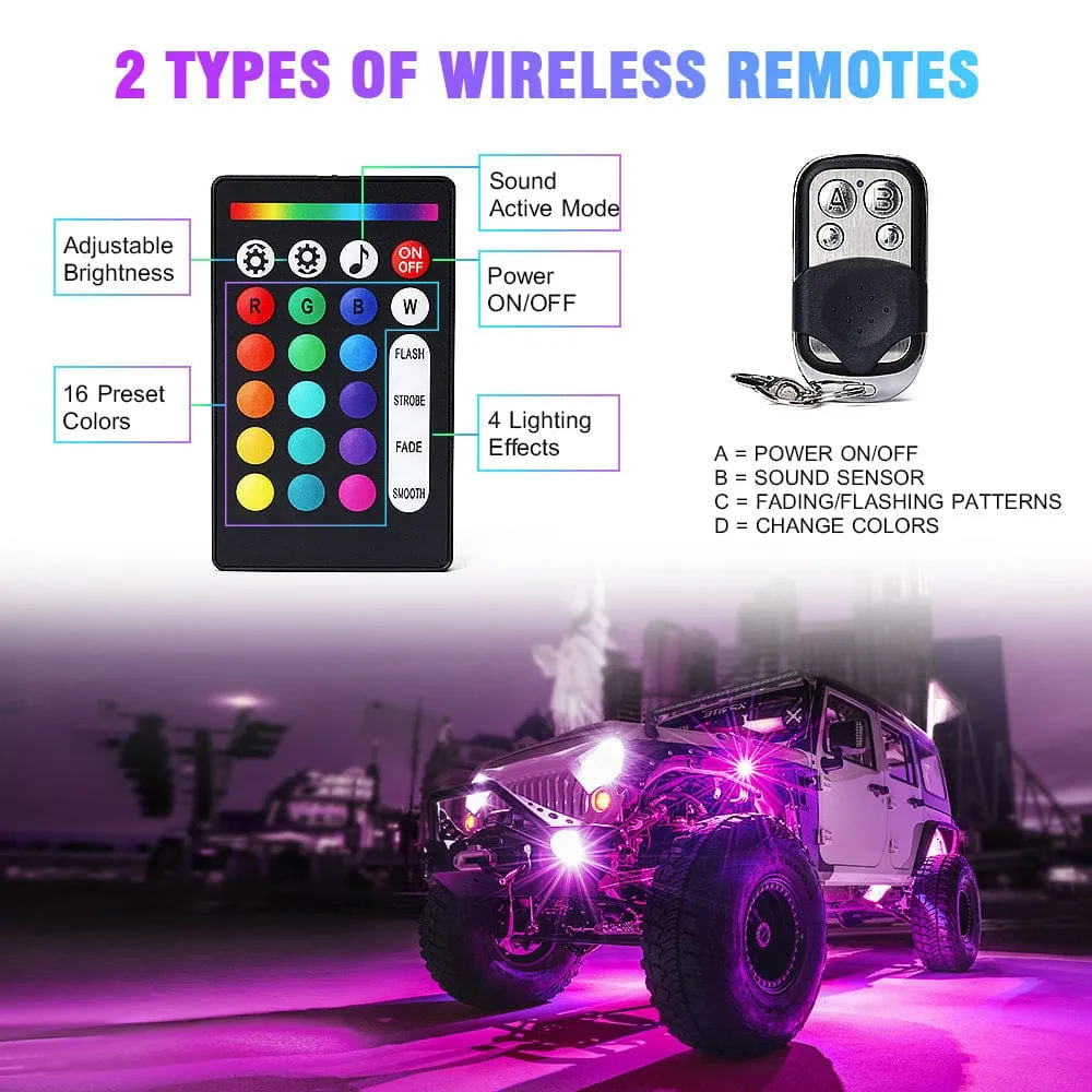 Offroad Multi-Color RGB-W LED Rock Lights with Remote Control & Bluetooth