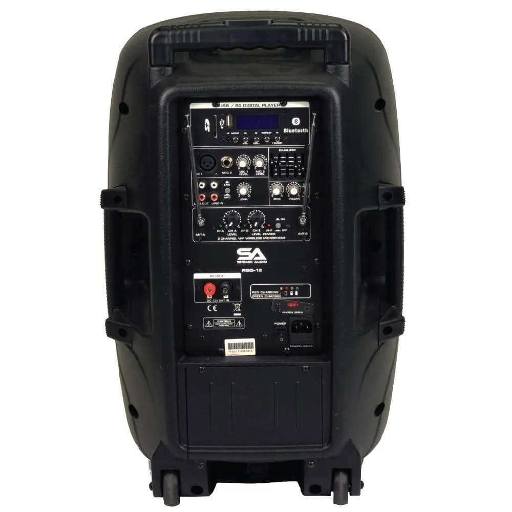 Pair of Powered 12 Inch PA Speakers - Rechargeable with 2 Mics, Remote and Bluetooth