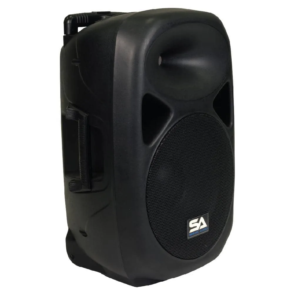 Pair of Powered 12 Inch PA Speakers - Rechargeable with 2 Mics, Remote and Bluetooth