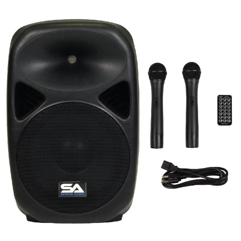 Pair of Powered 12 Inch PA Speakers - Rechargeable with 2 Mics, Remote and Bluetooth