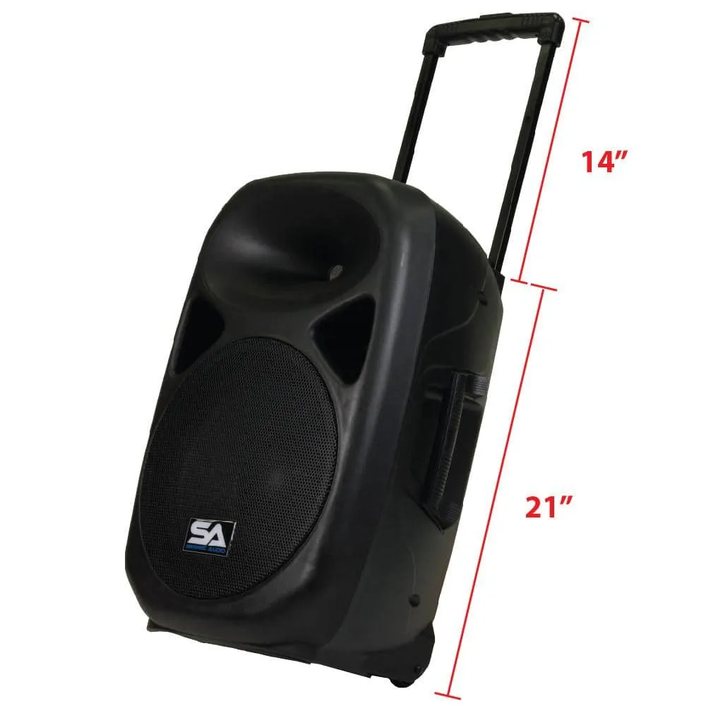 Pair of Powered 12 Inch PA Speakers - Rechargeable with 2 Mics, Remote and Bluetooth