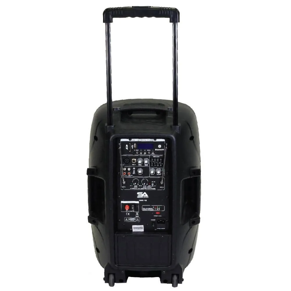 Pair of Powered 12 Inch PA Speakers - Rechargeable with 2 Mics, Remote and Bluetooth