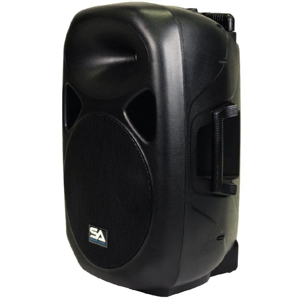 Pair of Powered 12 Inch PA Speakers - Rechargeable with 2 Mics, Remote and Bluetooth