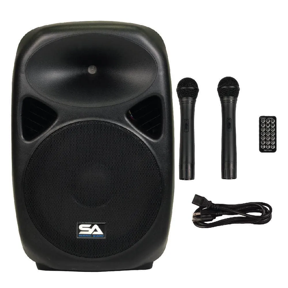 Pair of Powered 15 Inch PA Speaker - Rechargeable with 2 Mics, Remote and Bluetooth