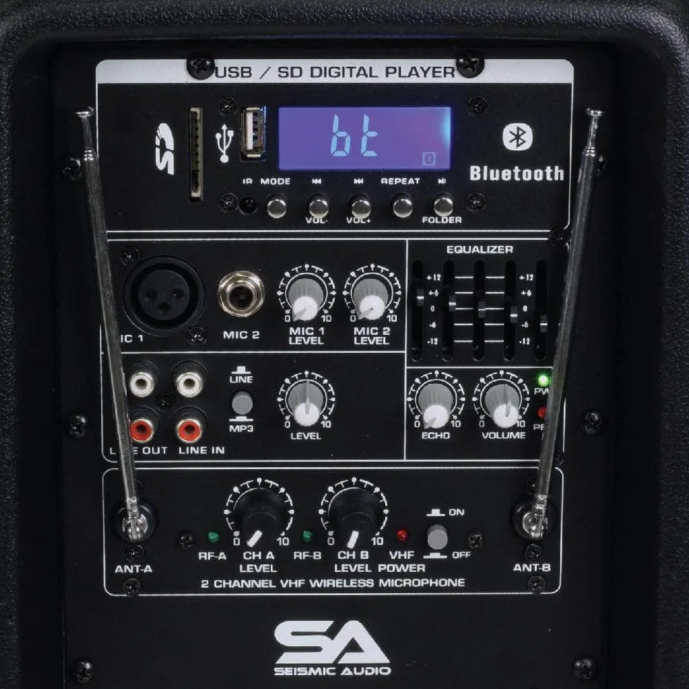 Pair of Powered 15 Inch PA Speaker - Rechargeable with 2 Mics, Remote and Bluetooth