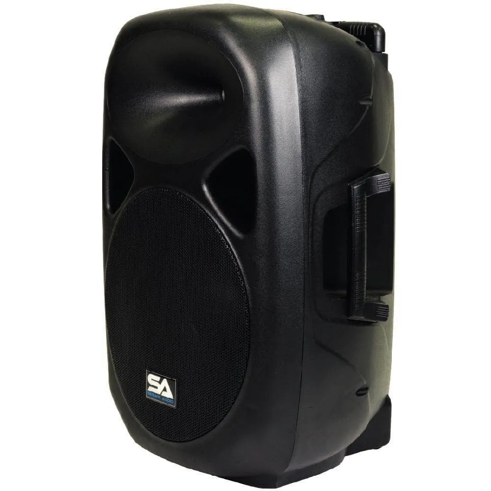 Pair of Powered 15 Inch PA Speaker - Rechargeable with 2 Mics, Remote and Bluetooth