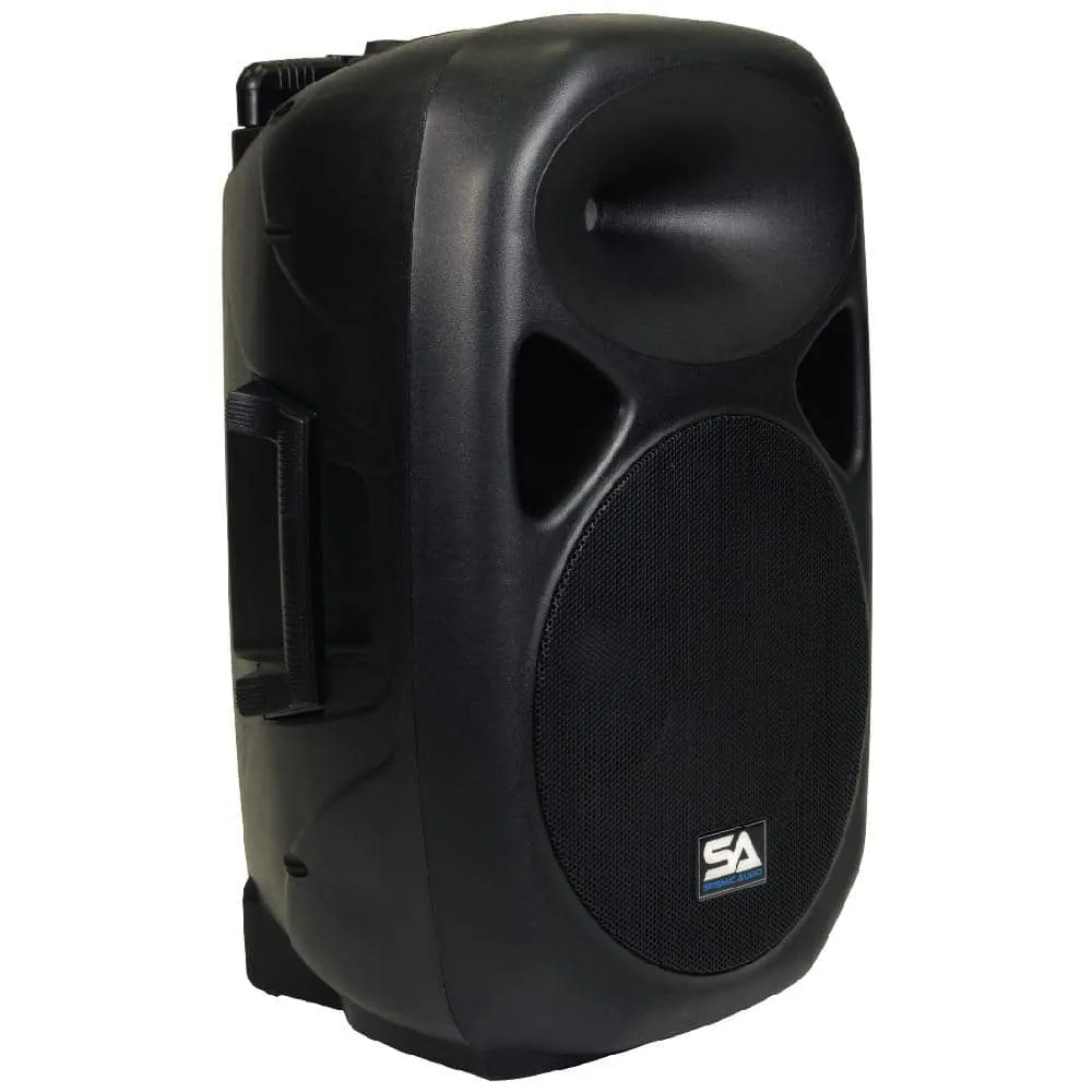 Pair of Powered 15 Inch PA Speaker - Rechargeable with 2 Mics, Remote and Bluetooth
