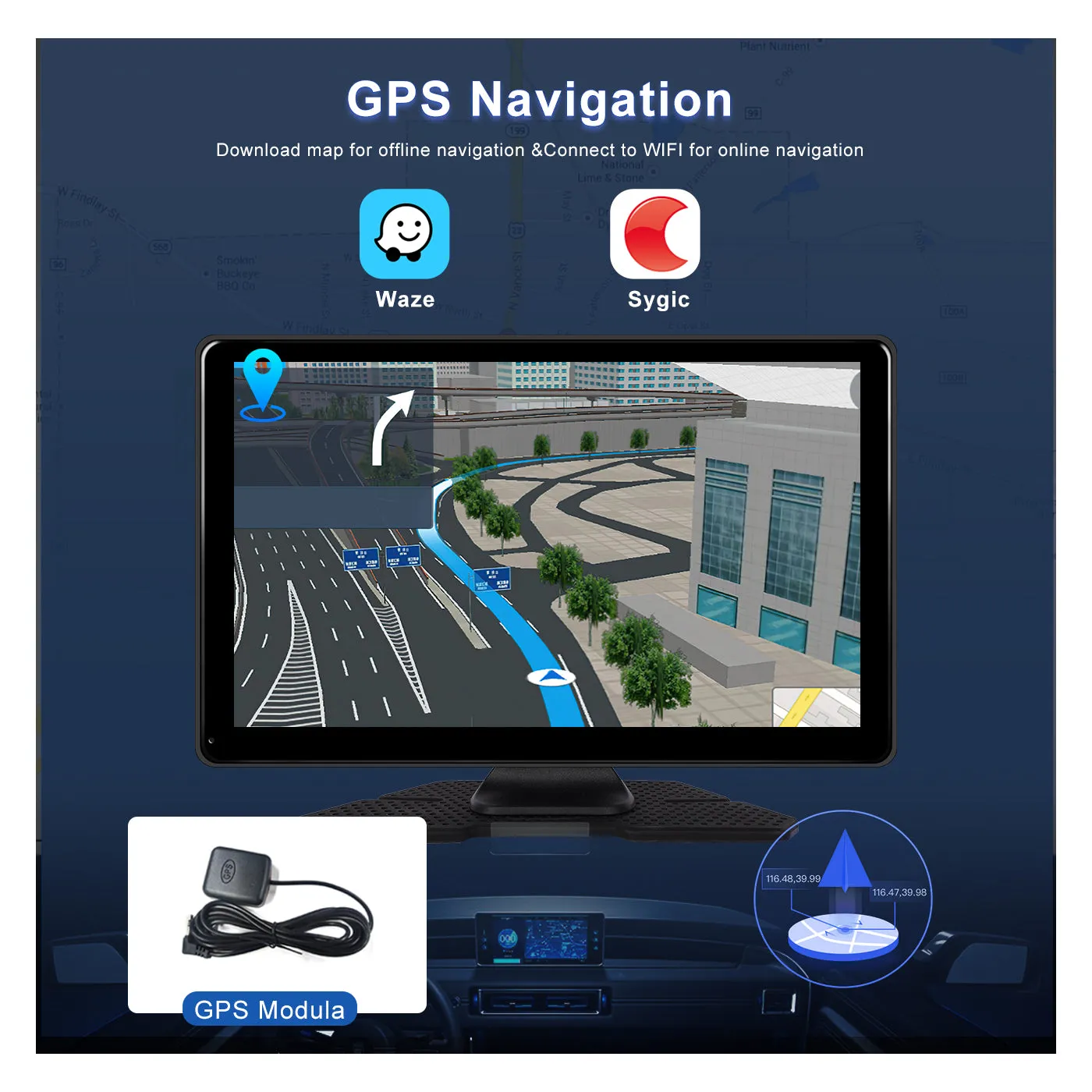 PODOFO 9 Inches 4G 64G Android 13.0 Portable Wireless Carplay Screen Car Stereo, High-definition DVR with Front Camera, Android Auto Touchscreen, GPS Navigation, WiFi,Bluetooth, Supports Android Cast Apple Airplay