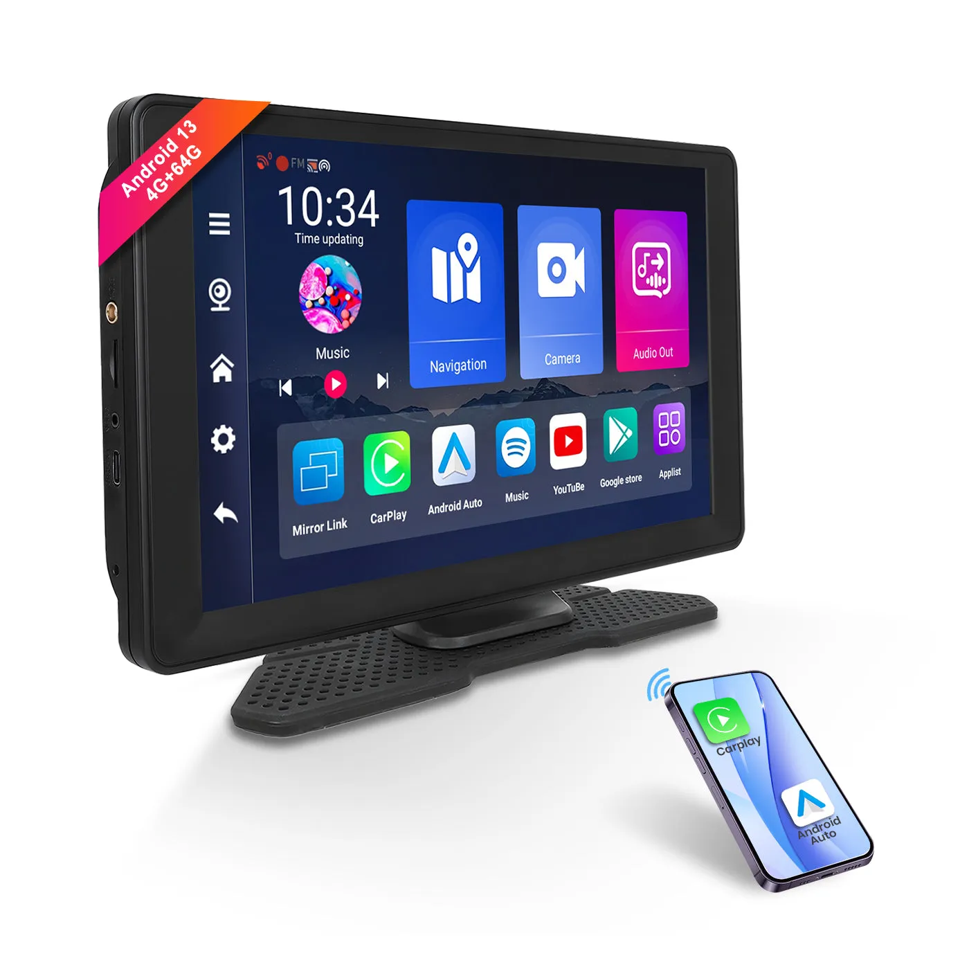 PODOFO 9 Inches 4G 64G Android 13.0 Portable Wireless Carplay Screen Car Stereo, High-definition DVR with Front Camera, Android Auto Touchscreen, GPS Navigation, WiFi,Bluetooth, Supports Android Cast Apple Airplay