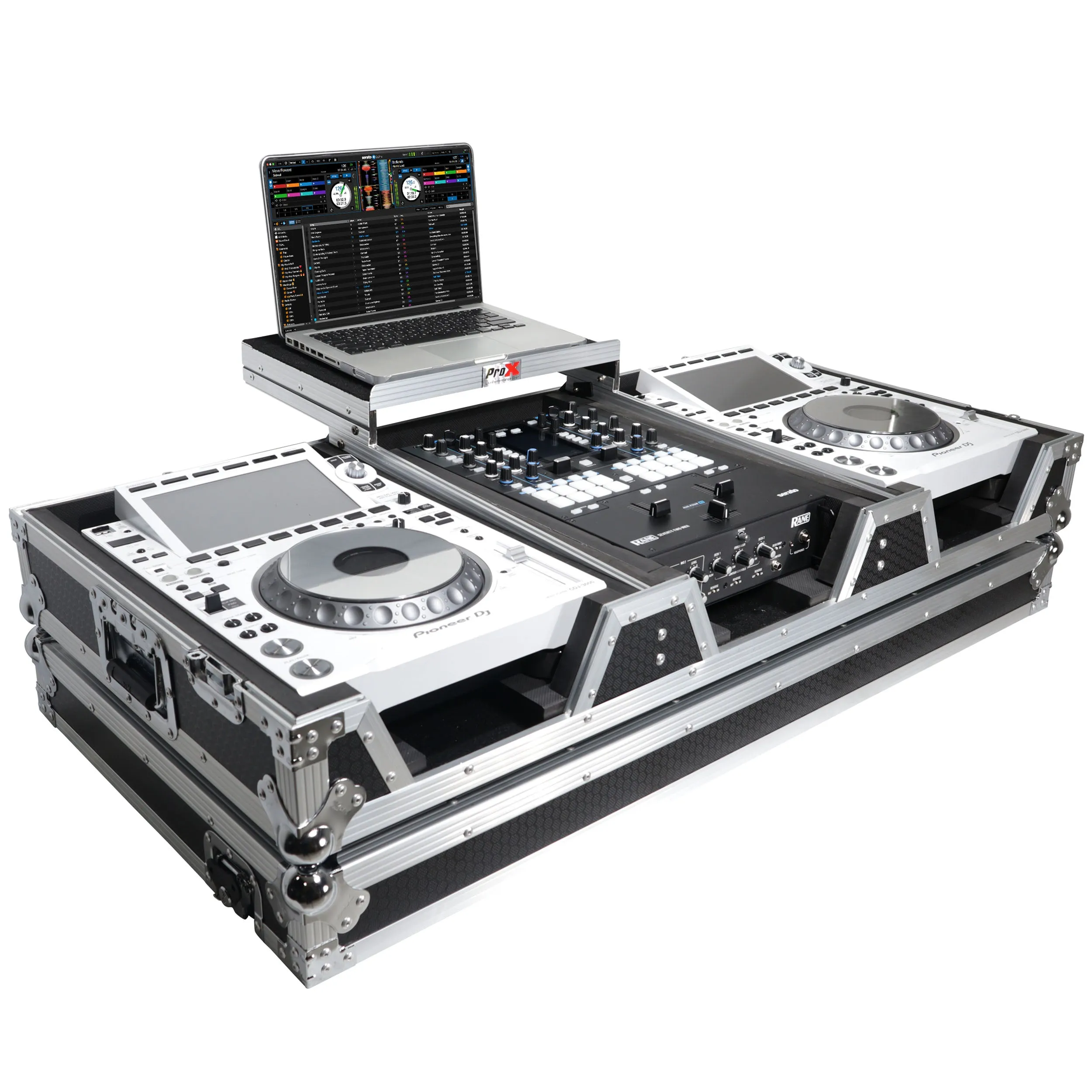 ProX Flight Case DJ Coffin for Pioneer Mixer DJM-900NXS2 and 2 CDJ-3000 W-Wheels and Laptop Shelf