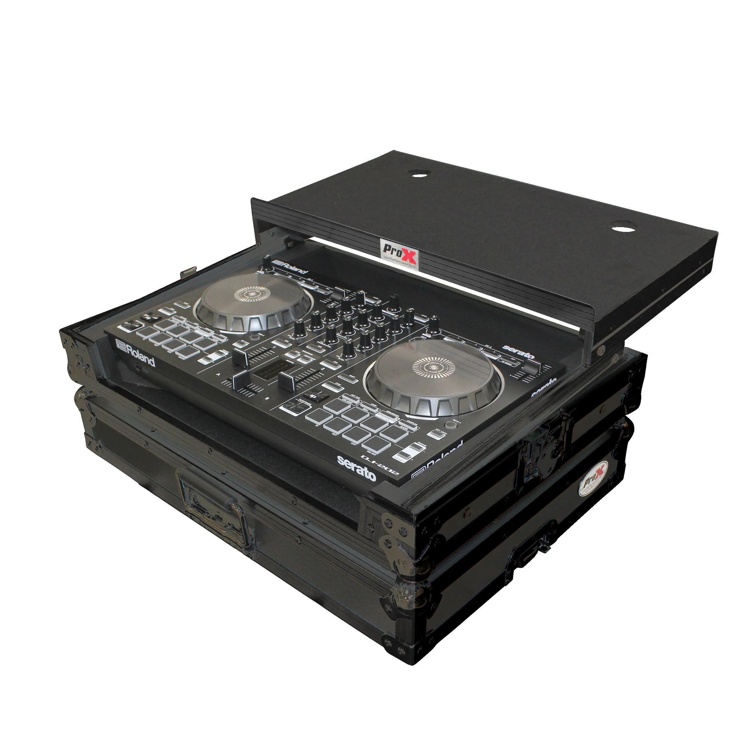 ProX X-DJ202LTBL Digital Controller Flight Case W/Laptop Shelf<br>For Roland DJ-202 Black Black