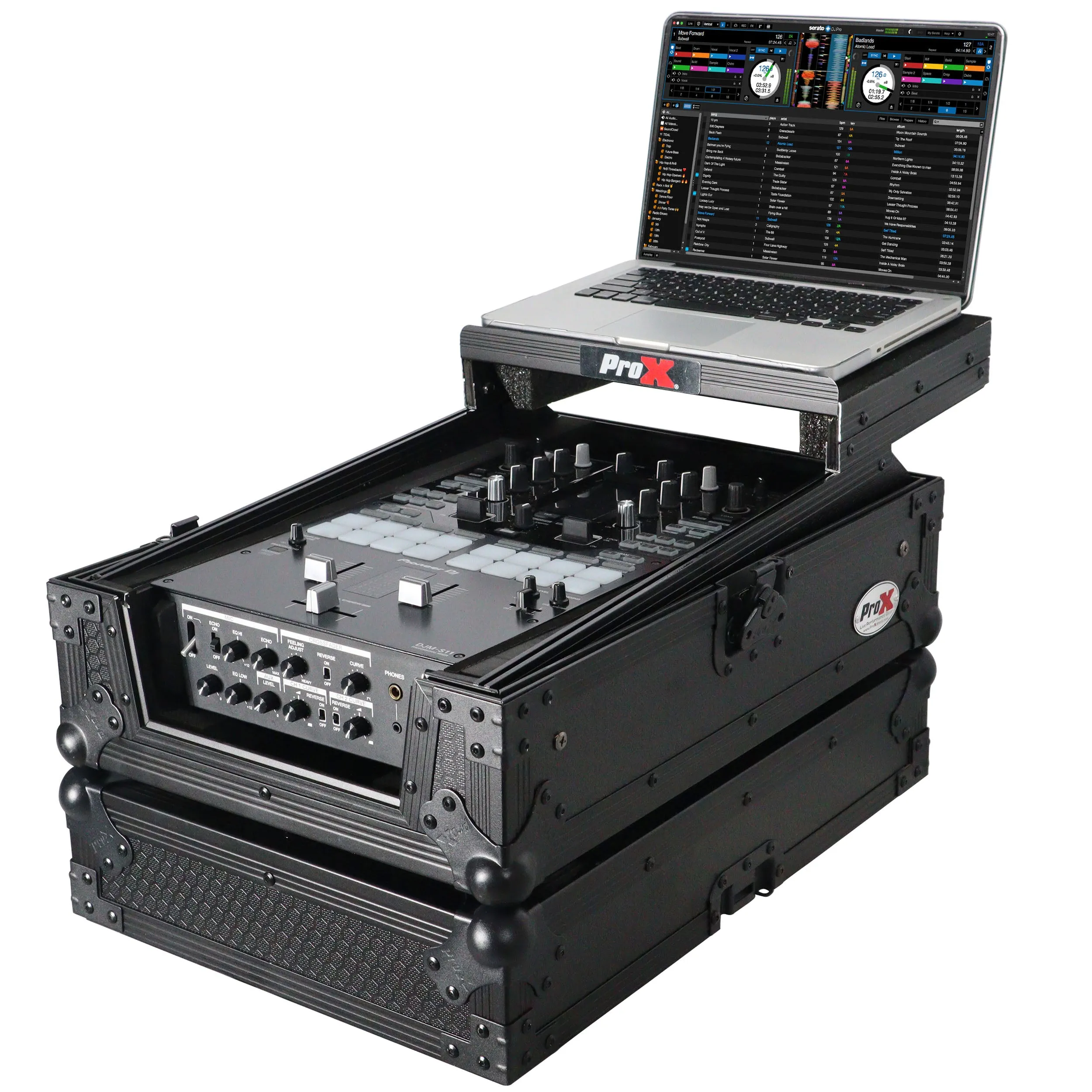 ProX XS-DJMS11LTBL Flight Case for Pioneer DJM-S11 Mixer with Sliding Laptop Shelf | Black on Black
