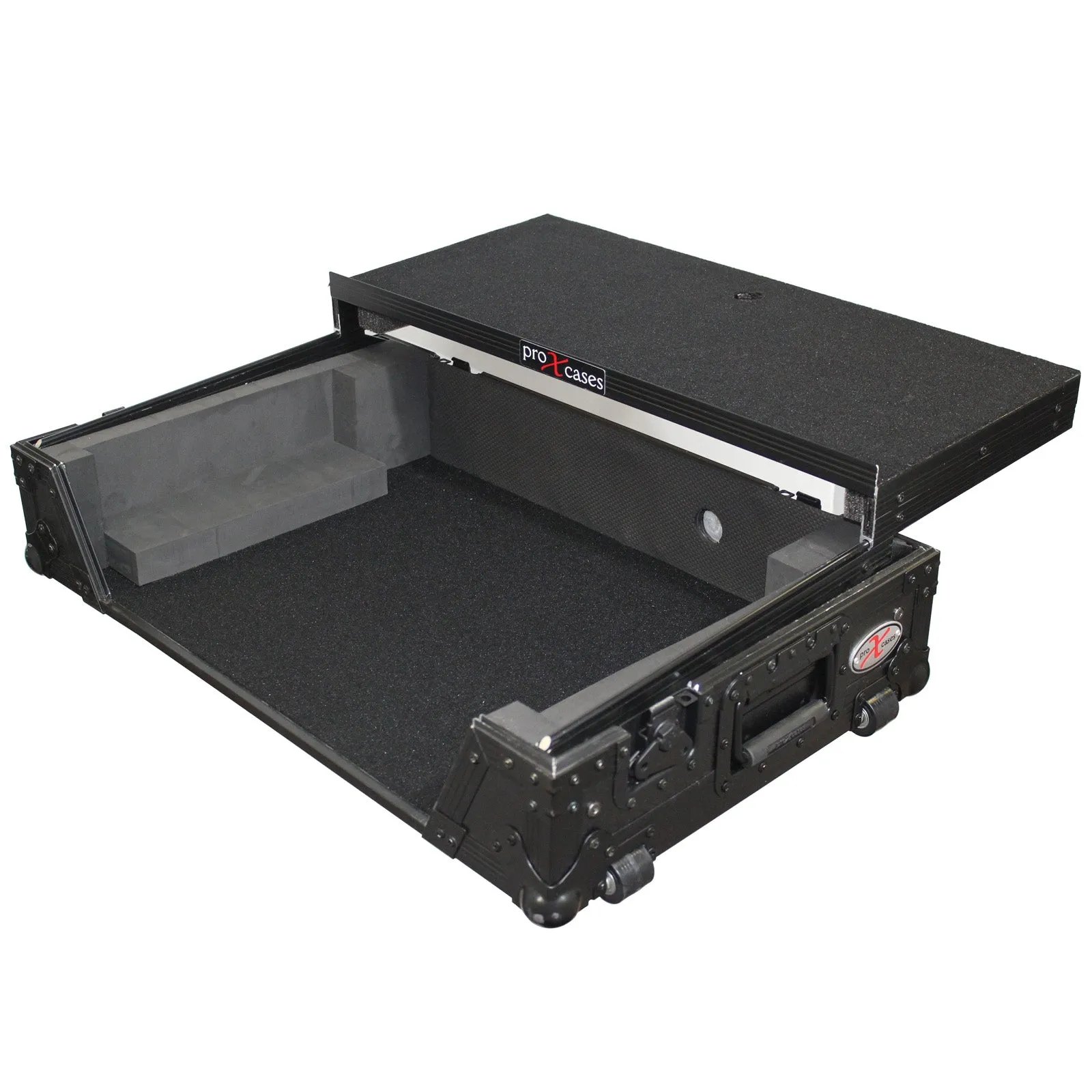 ProX XS-DNMC3000LTBL Flight Case for Denon MC3000 - MC2000 Digital Controller W-Laptop Shelf | Black on Black