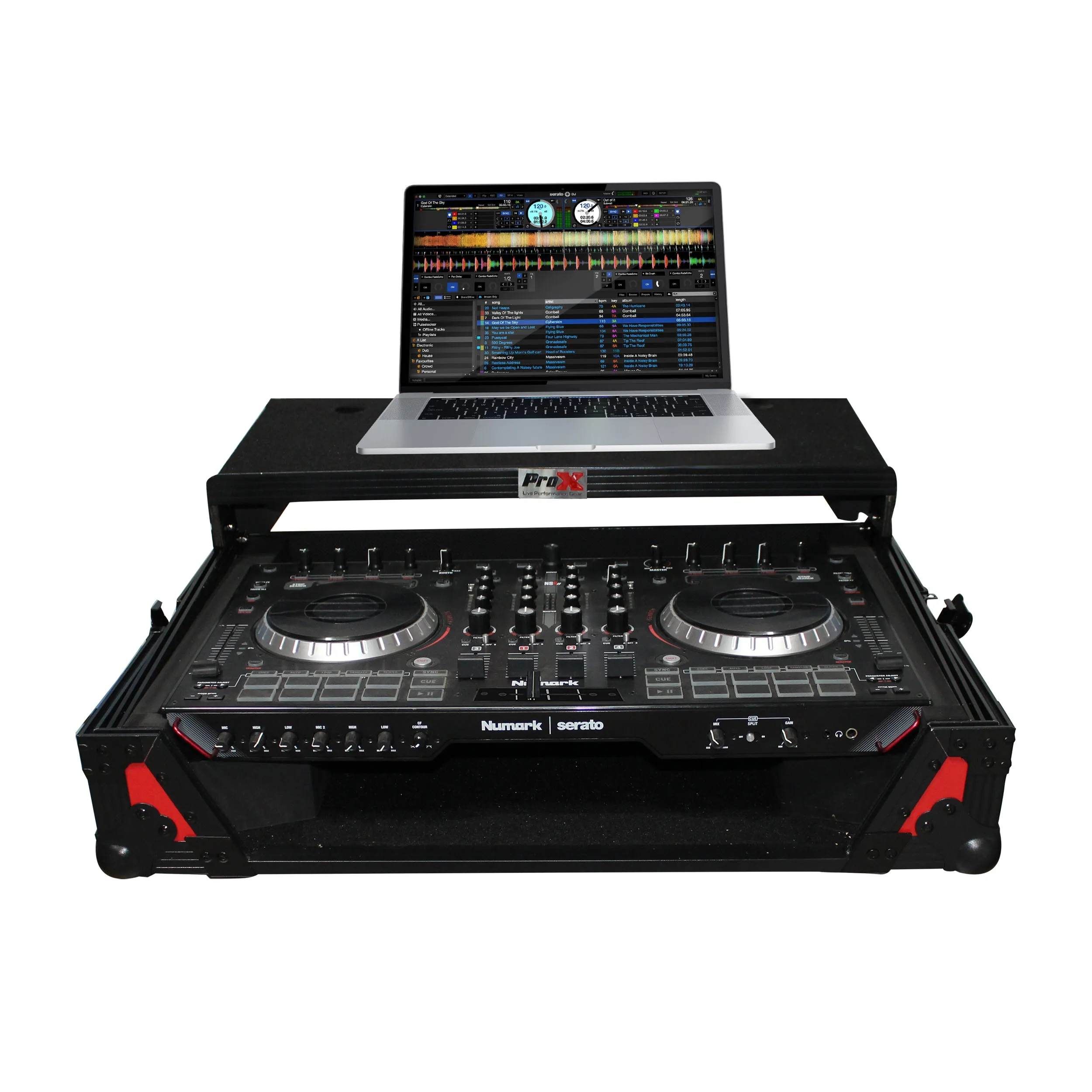 ProX XS-NS6IILTRB  Digital Controller Flight Case W/Sliding Laptop Shelf for Numark NS6II (Black on Red)