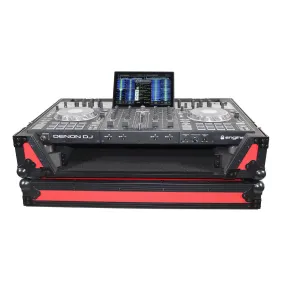 ProX XS-PRIME4 WRB ATA Flight Case For Denon PRIME 4 DJ Controller with 1U Rack Space and Wheels - Red Black