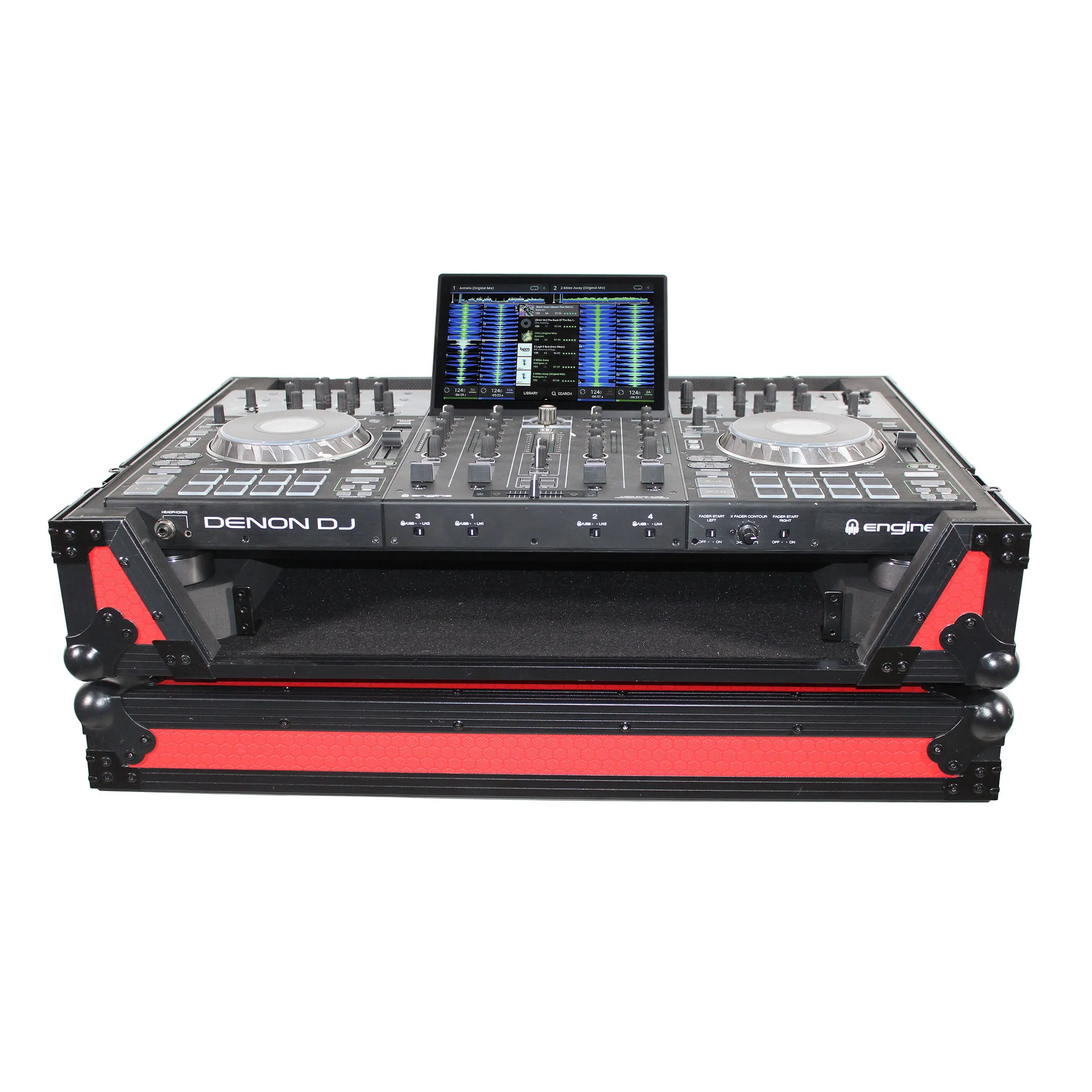 ProX XS-PRIME4 WRB ATA Flight Case For Denon PRIME 4 DJ Controller with 1U Rack Space and Wheels - Red Black