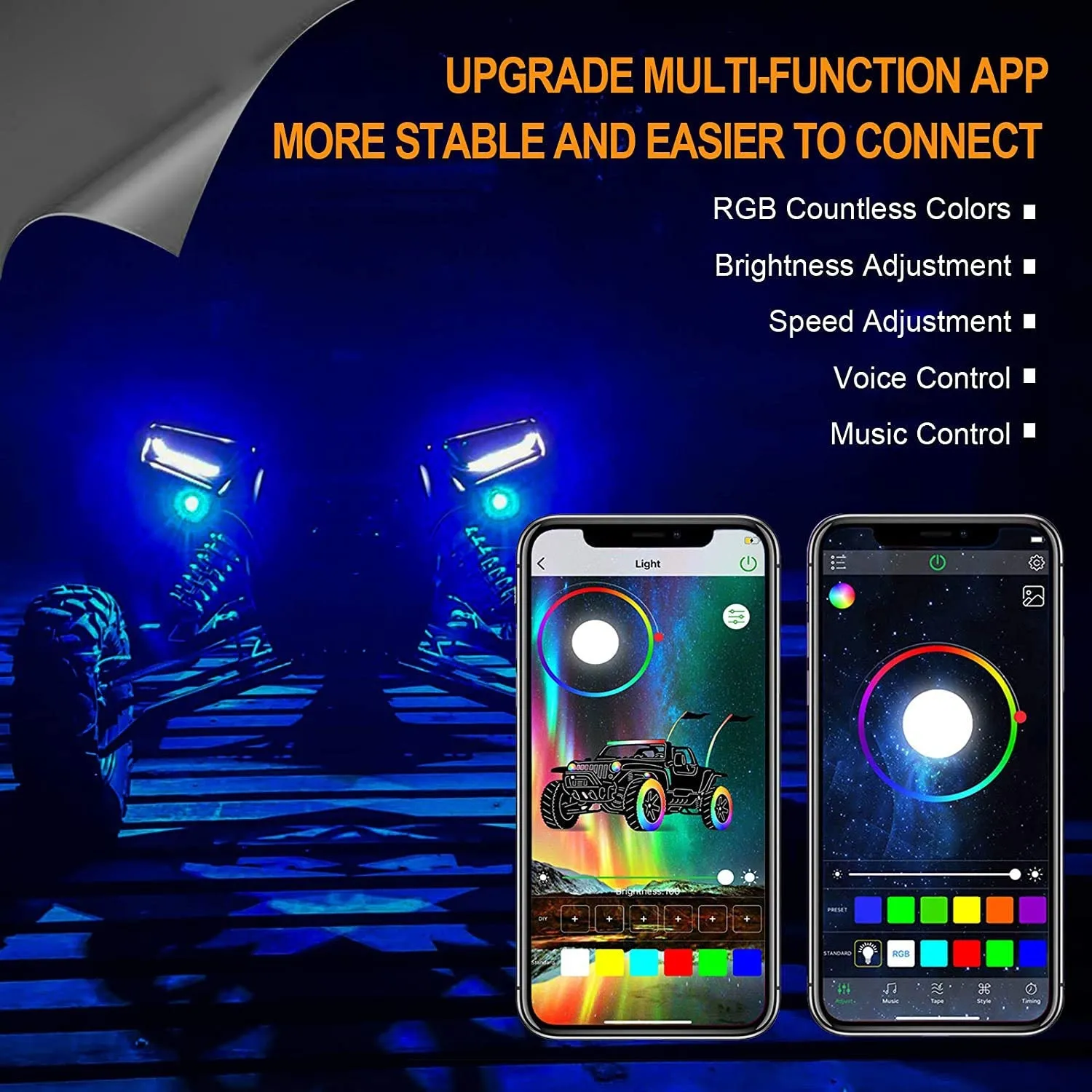 RGB LED Rock Light Set with Bluetooth Controller for GMC Sierra AT4 GMC Sierra 1500/2500/3500