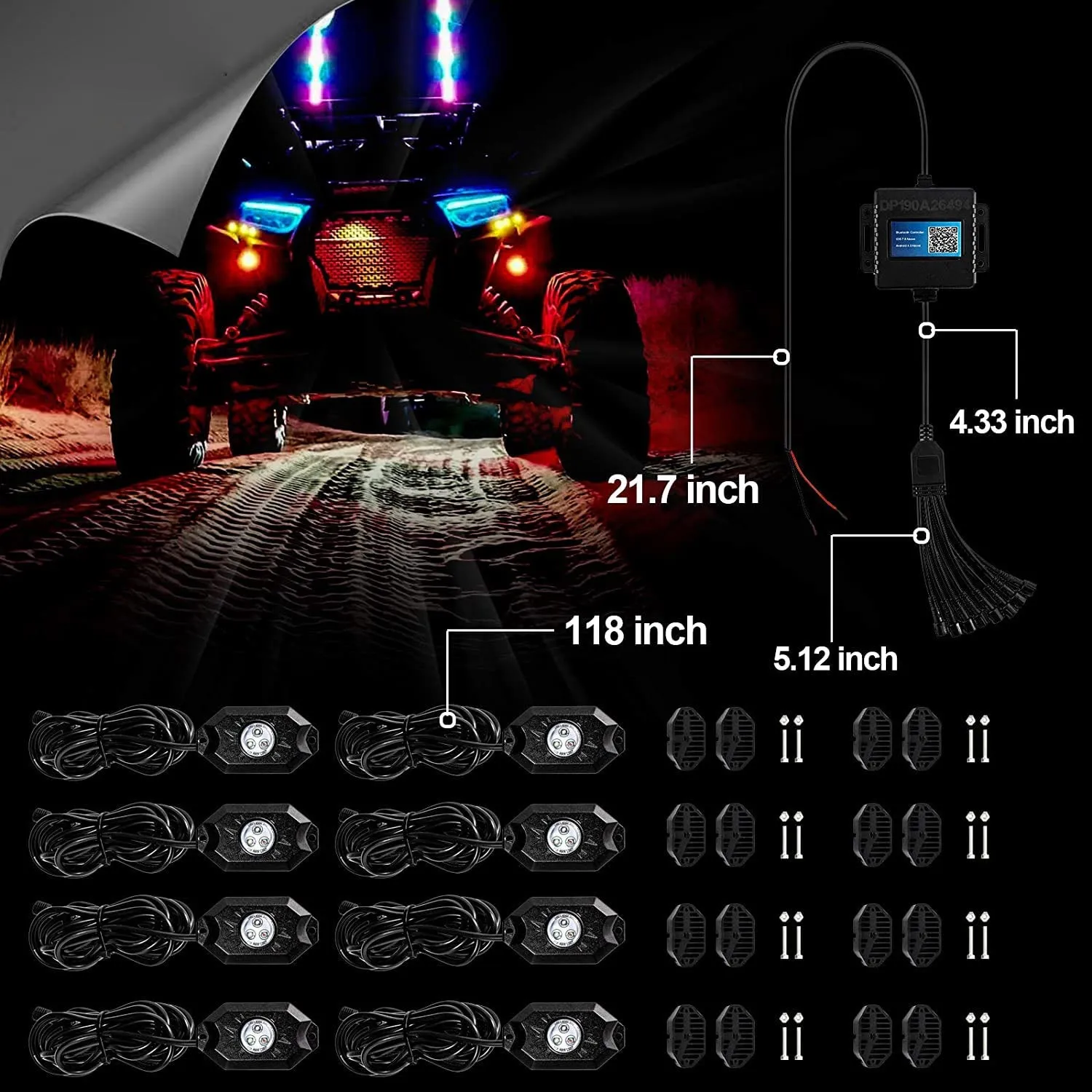 RGB LED Rock Light Set with Bluetooth Controller for GMC Sierra AT4 GMC Sierra 1500/2500/3500