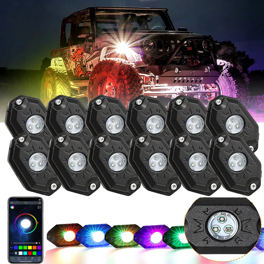 RGB LED Rock Light Set with Bluetooth Controller for GMC Sierra AT4 GMC Sierra 1500/2500/3500