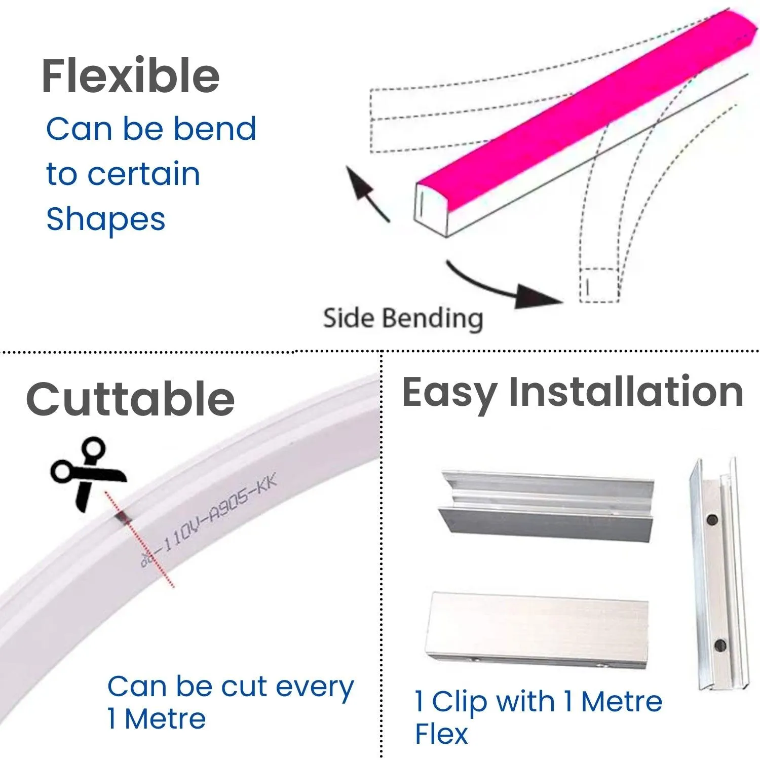 RGB Neon Flex 220V 240V 10x20mm Flat Shape IP65 Dimmable with Remote Kit