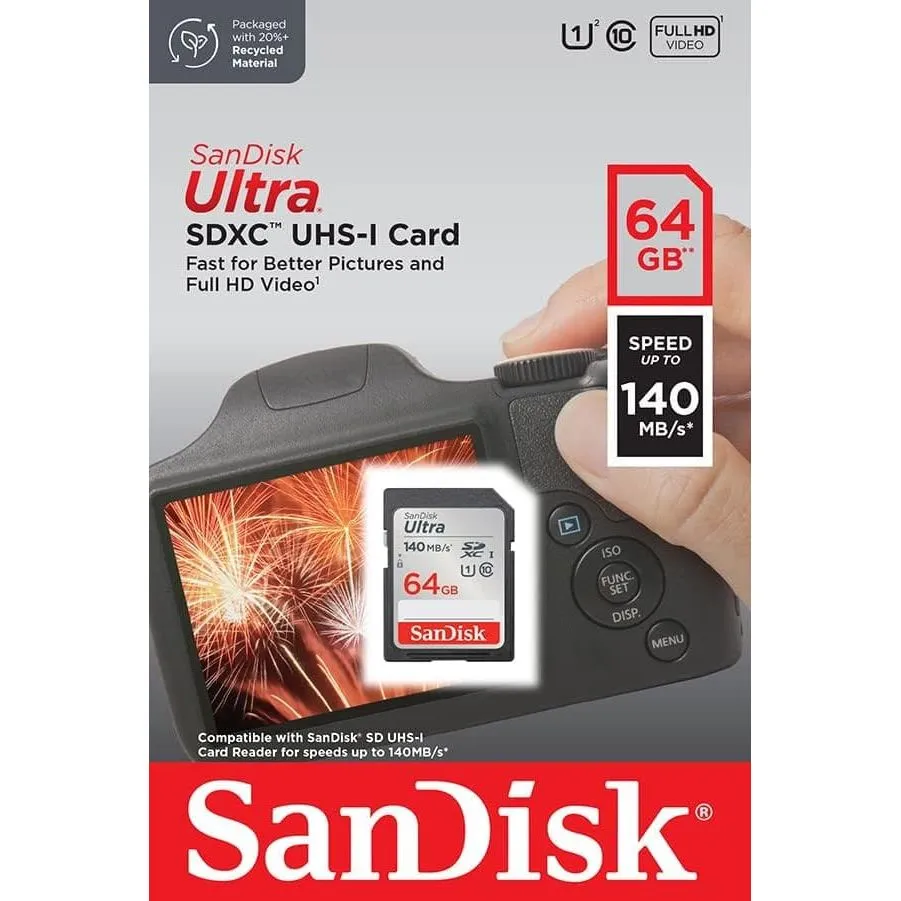 SanDisk 64GB Ultra SDXC card up to 140 MB/s with A1 App Performance UHS-I Class 10 U1