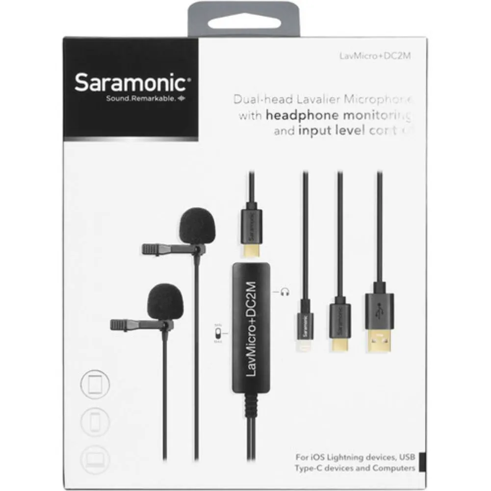 Saramonic LavMicro DC2M Dual Omnidirectional Lavalier Microphone with Monitoring for iOS, Android & Computer